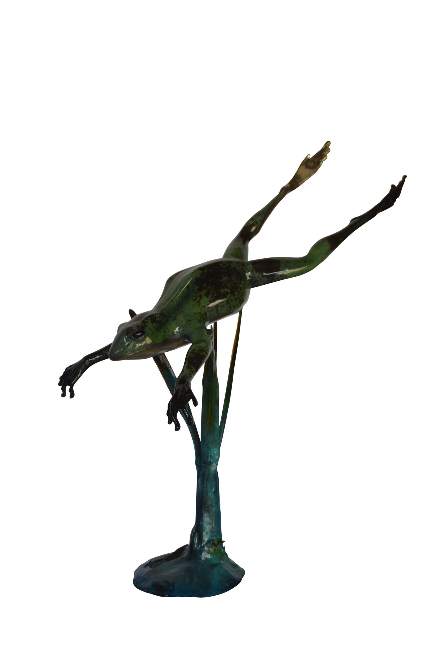 Large Frog Jumping Down Bronze Statue on a Marble - Size: 29"L x 21"W x 40"H.