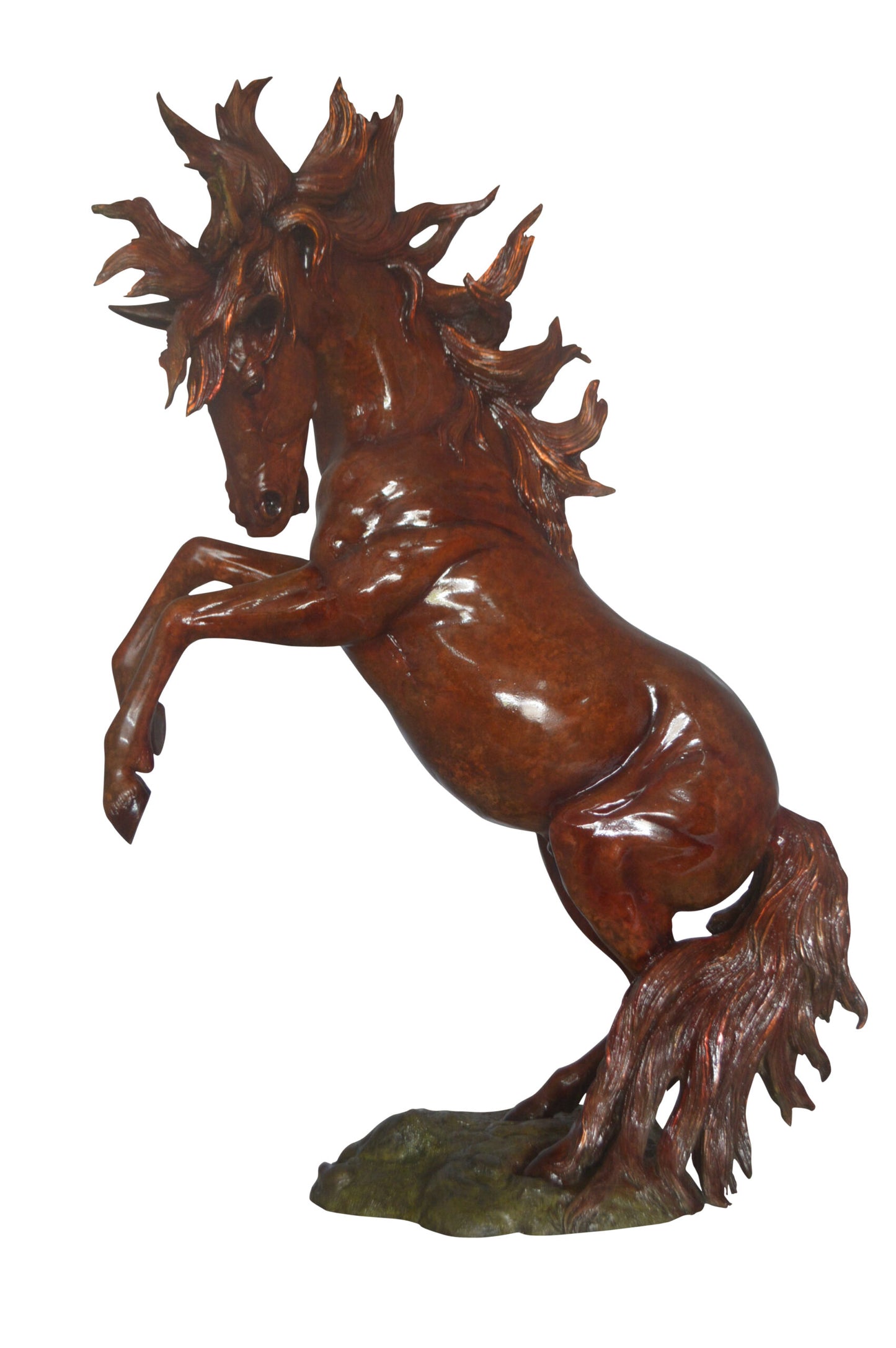 Large Rearing Horse Red Finished Bronze Statue - Size: 34"L x 21"W x 46"H.
