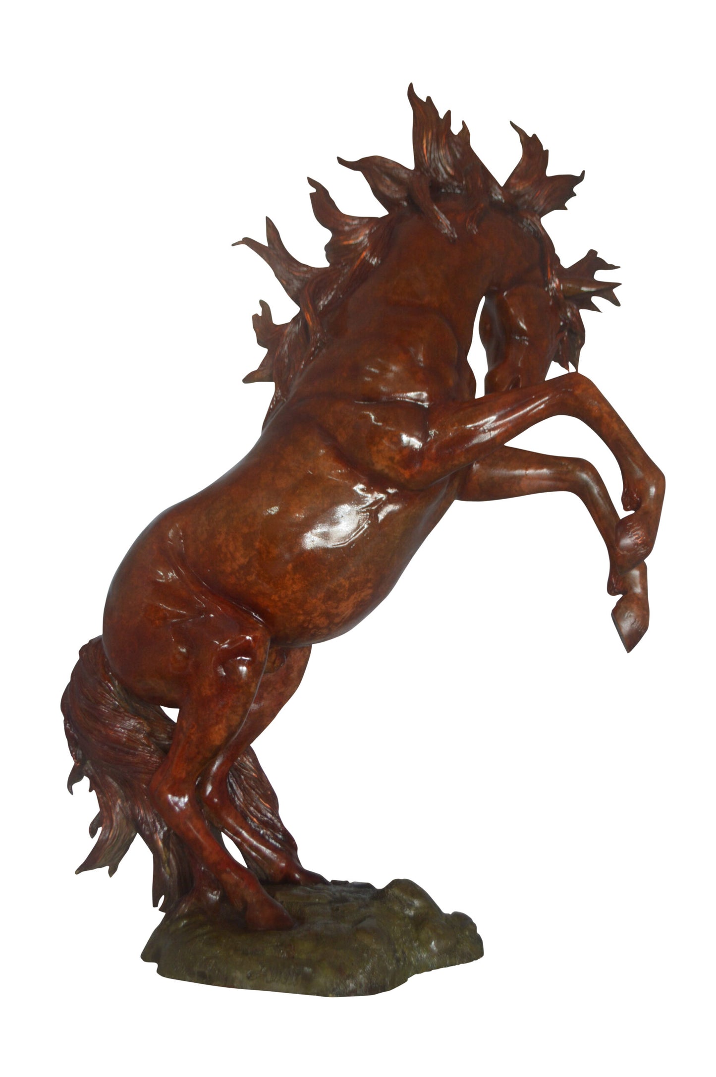 Large Rearing Horse Red Finished Bronze Statue - Size: 34"L x 21"W x 46"H.