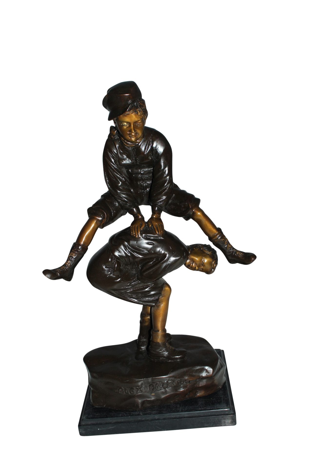 Leapfrog Bronze Statue - Size: 12"L x 7"W x 19"H.
