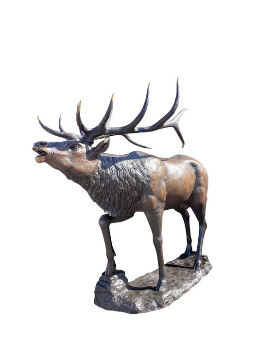 Life-Size Elk Bronze Statue - Size: 43"L x 99"W x 87"H.