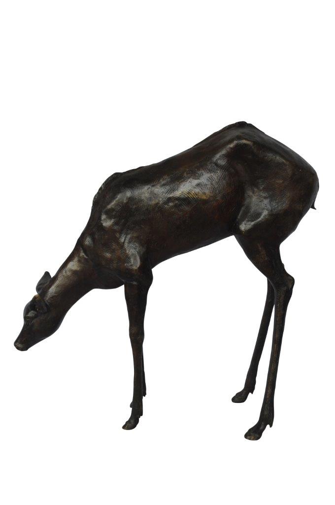 NIFAO Life Size Grazing Deer Bronze Statue – Elegant Wildlife Sculpture with Graceful Detailing for Home, Garden, or Patio Décor – 33" L x 9" W x 34" H