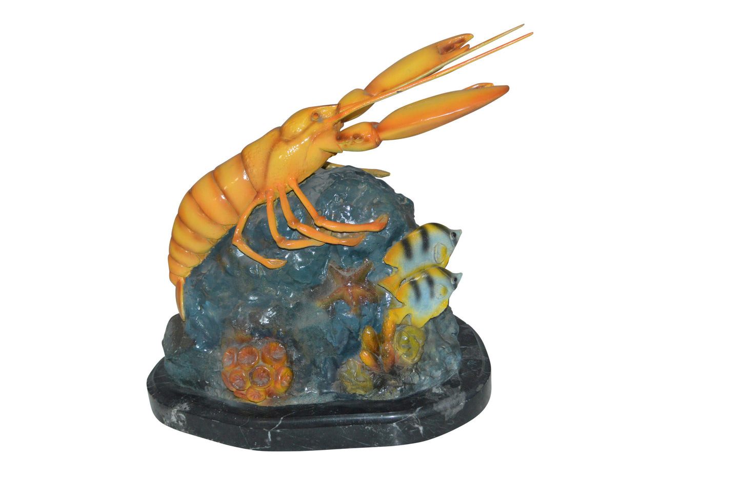 Lobster with Fish Bronze Statue - Size: 9"L x 18"W x 16"H.