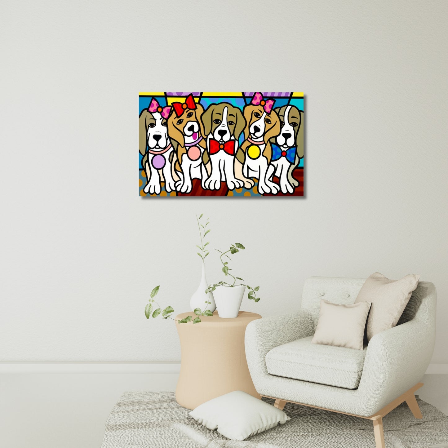 Love My Beagles, Acrylic Painting, Stretched Canvas, Art by Jozza 44" x 32"
