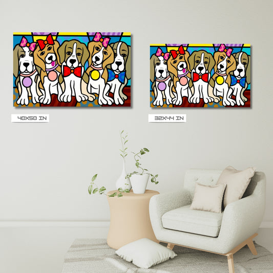 Love My Beagles, Acrylic Painting, Stretched Canvas, Art by Jozza 44" x 32"