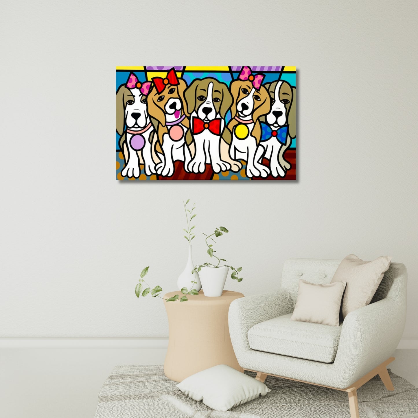 Love My Beagles, Acrylic Painting, Stretched Canvas, Art by Jozza 50" x 40"