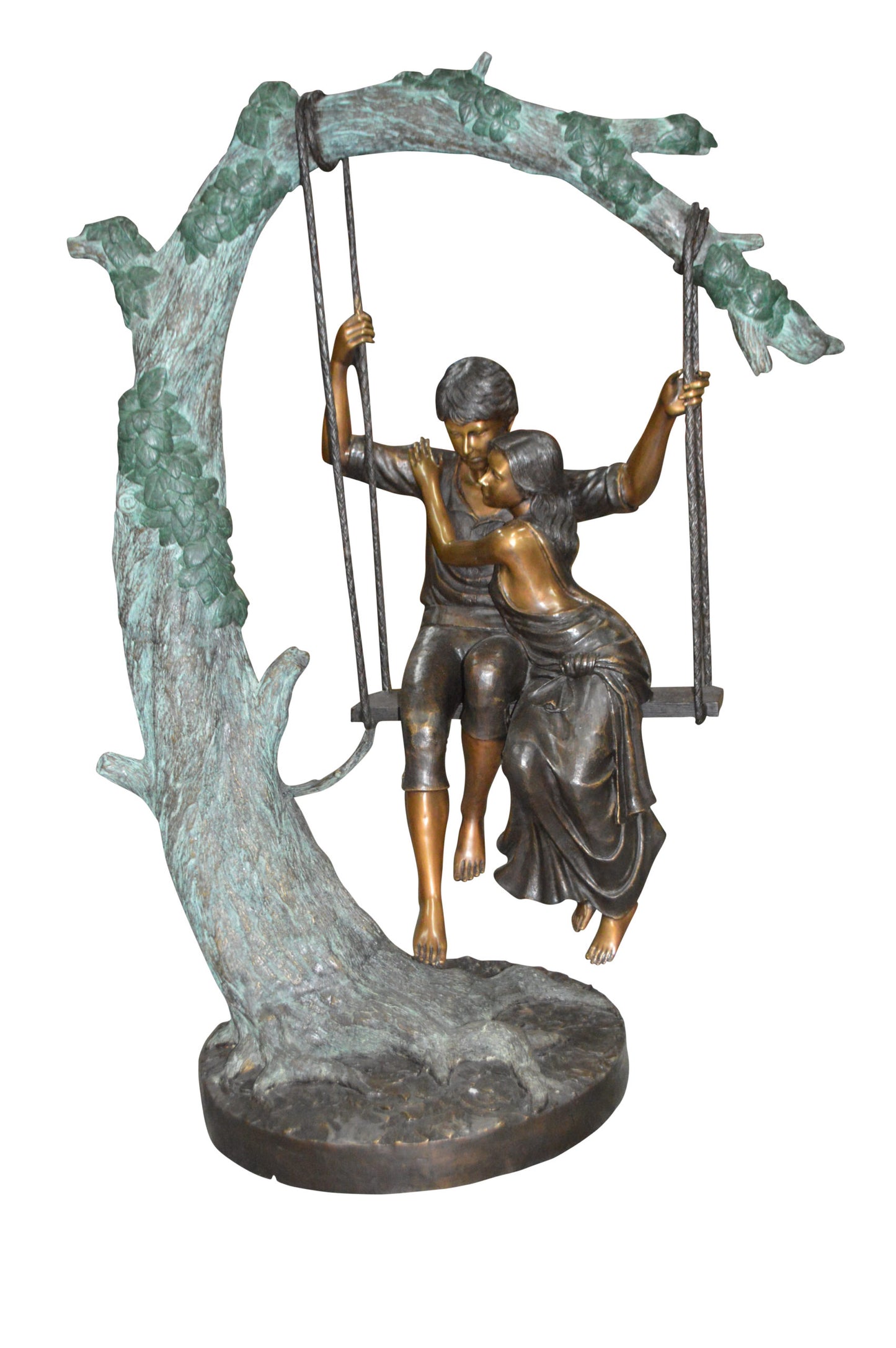 Lovers on a Swing Bronze Statue - Size: 48"L x 32"W x 64"H.