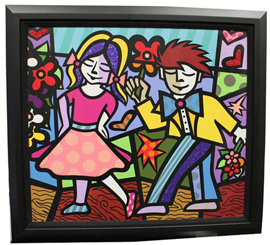 Girl First Flower, limited edition giclee on canvas by Jozza, 34x30 framed.