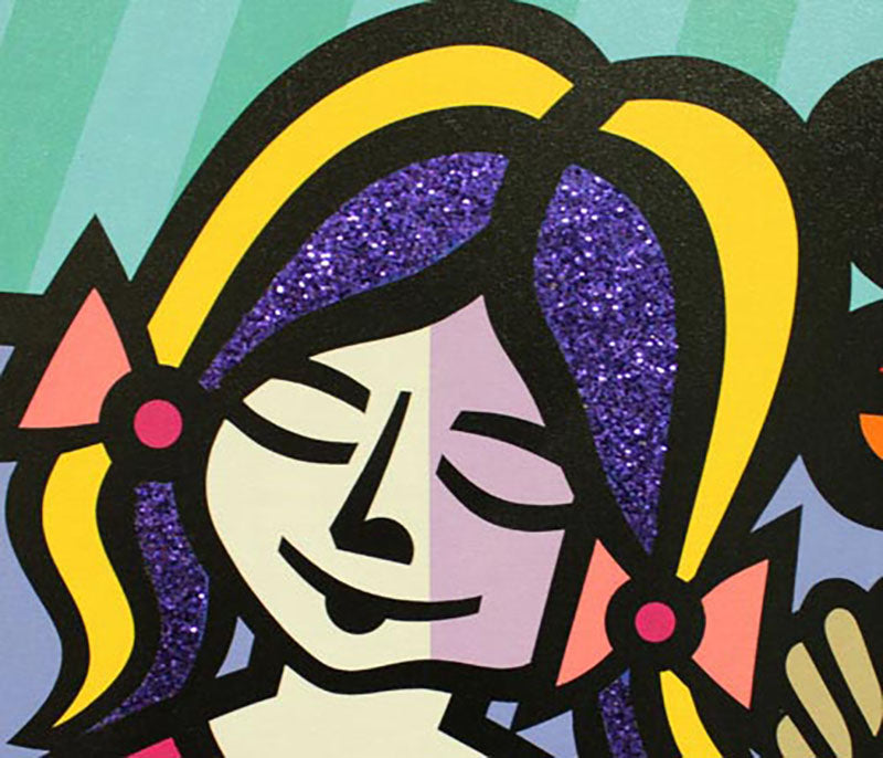 Girl First Flower, limited edition giclee on canvas by Jozza, 34x30 framed.