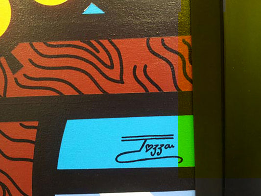 Boy and a Fish, limited edition giclee on canvas, signed by Jozza, 32x32 framed.