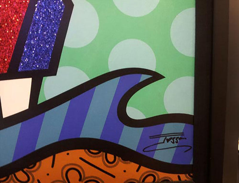 Boy and a Fish, limited edition giclee on canvas, signed by Jozza, 32x32 framed.