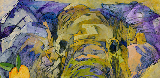 Elephant and Oranges , limited edition giclee by Yuval Wolfson , 30x24 framed