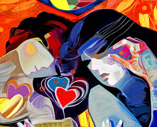 Saphir, colorful piece by Tadeo, 24 x 18 signed, un-stretched and un-framed.