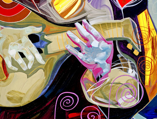 Saphir, colorful piece by Tadeo, 24 x 18 signed, un-stretched and un-framed.