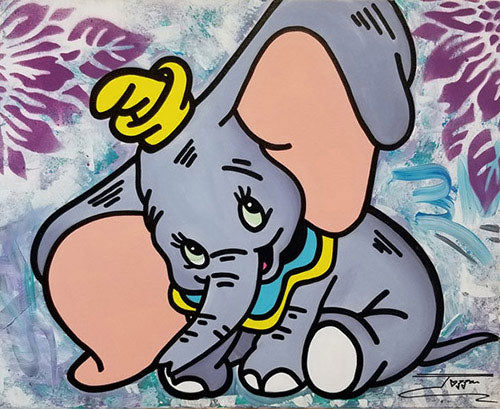 Dumbo, Original Mixed Media on canvas, hand signed by artist ,Jozza, 16x20