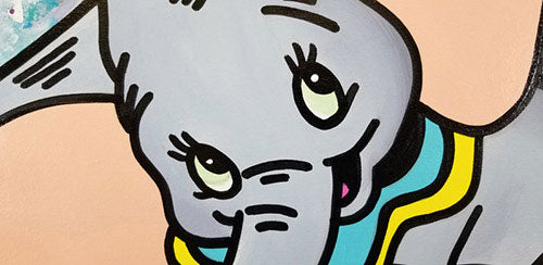 Dumbo, Original Mixed Media on canvas, hand signed by artist ,Jozza, 16x20