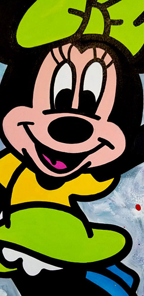 Minnie with Green Bow, Mixed Media on canvas, signed by artist ,Jozza, 16x20