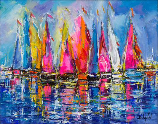 Sails of Color, limited edition embellished giclee on canvas by Duaiv, 31x25