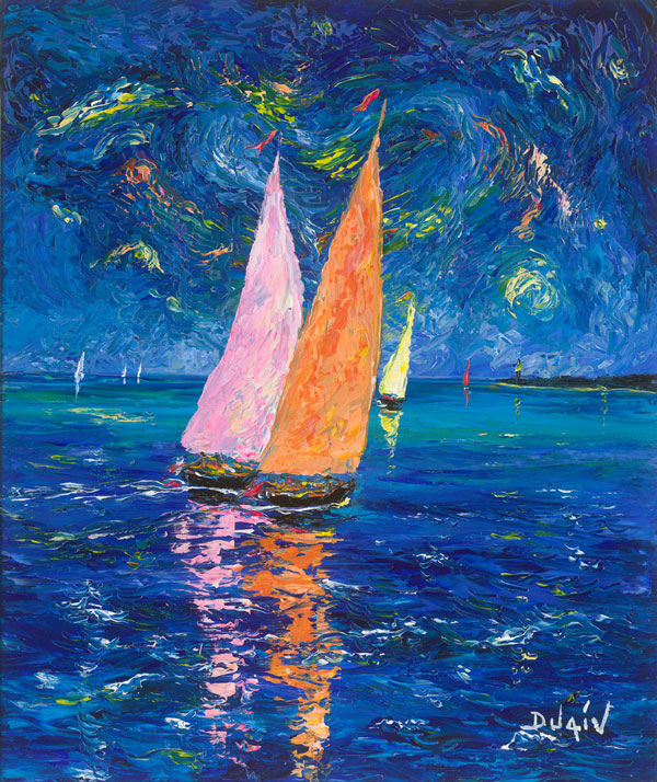 Deep Blue Sea, limited edition embellished giclee on canvas by Duaiv, 20x24