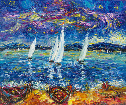 Les Voiles Blanches, limited ed. embellished giclee on canvas by Duaiv, 20x24