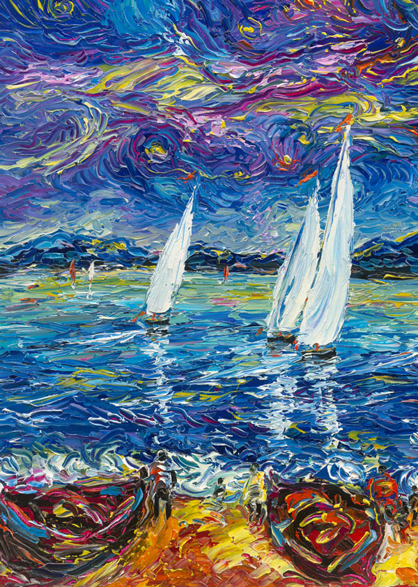 Les Voiles Blanches, limited ed. embellished giclee on canvas by Duaiv, 20x24