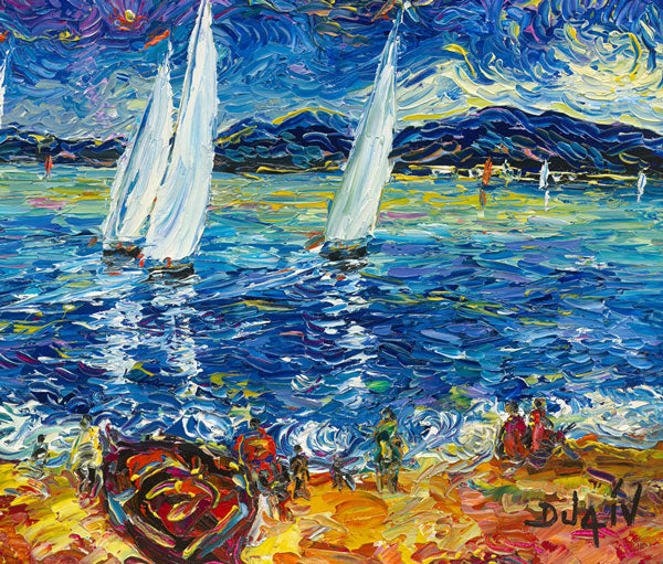 Les Voiles Blanches, limited ed. embellished giclee on canvas by Duaiv, 20x24