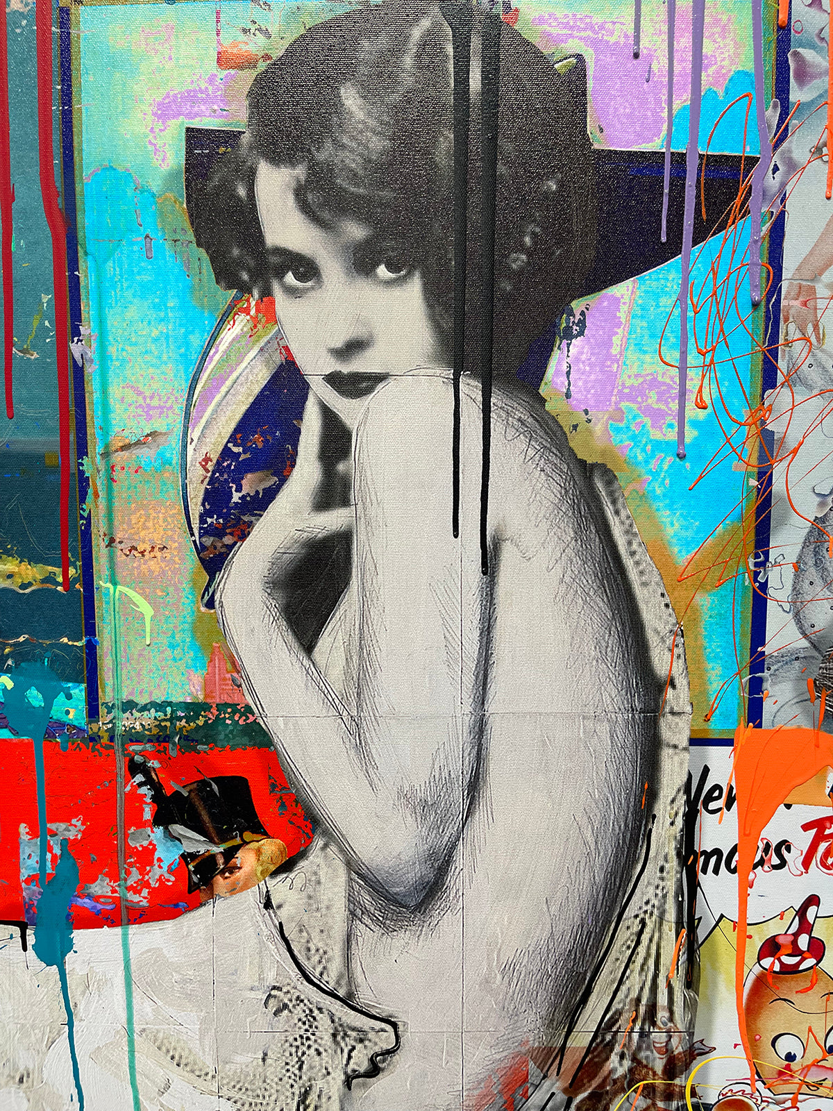 The Girl Next Door, original mixed media on canvas by Oliver Neilson, 38x60