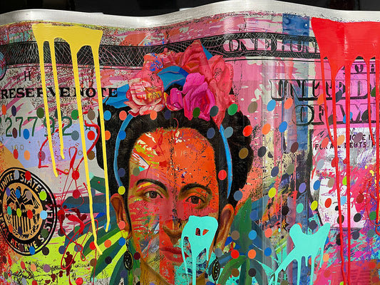 Frida, original mixed media on aluminum and plexiglass by Oliver Neilson, 48x28