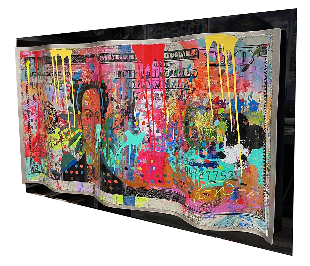 Frida, original mixed media on aluminum and plexiglass by Oliver Neilson, 48x28