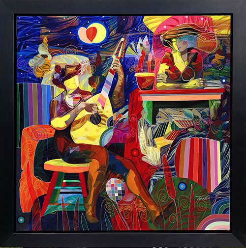 Mandolin Fascination, Canvas Painting by Tadeo Zavaleta, 32x32 streched framed