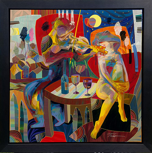 Una Velada Con Vino, Canvas Painting by Tadeo Zavaleta, 32x32 streched framed