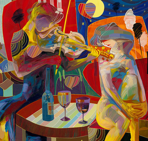 Una Velada Con Vino, Canvas Painting by Tadeo Zavaleta, 32x32 streched framed