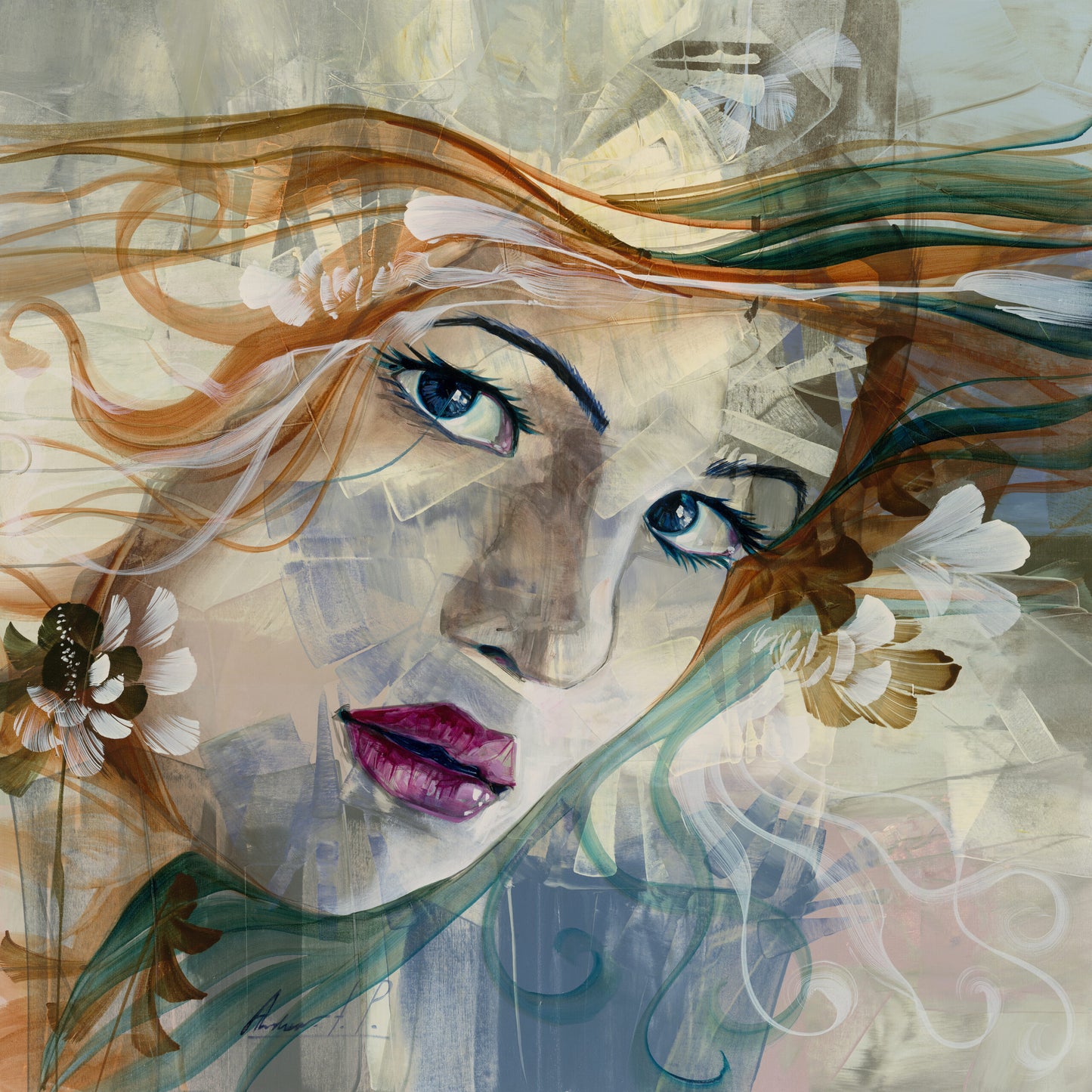Angela, giclee on canvas, signed by Andrea Palacios, 54X54, unstretched.