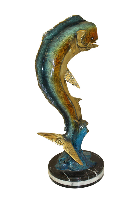 Mahi Mahi Fish Bronze Statue - Size: 16"L x 12"W x 32"H.