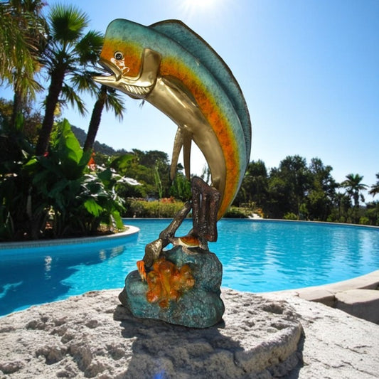 Mahi Mahi -large Fish fountain Bronze Statue  -  Size: 30"L x 32"W x 69"H.