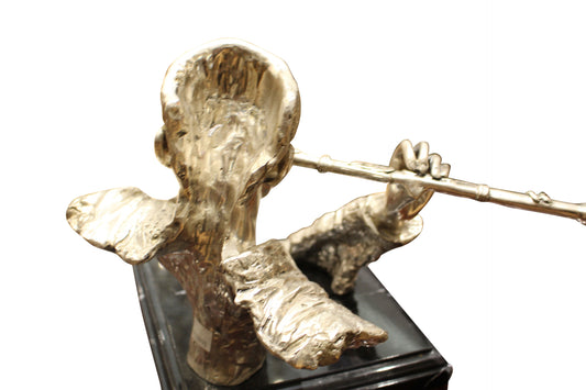 Man playing Flute Bronze Statue - Size: 10"L x 8"W x 10"H.