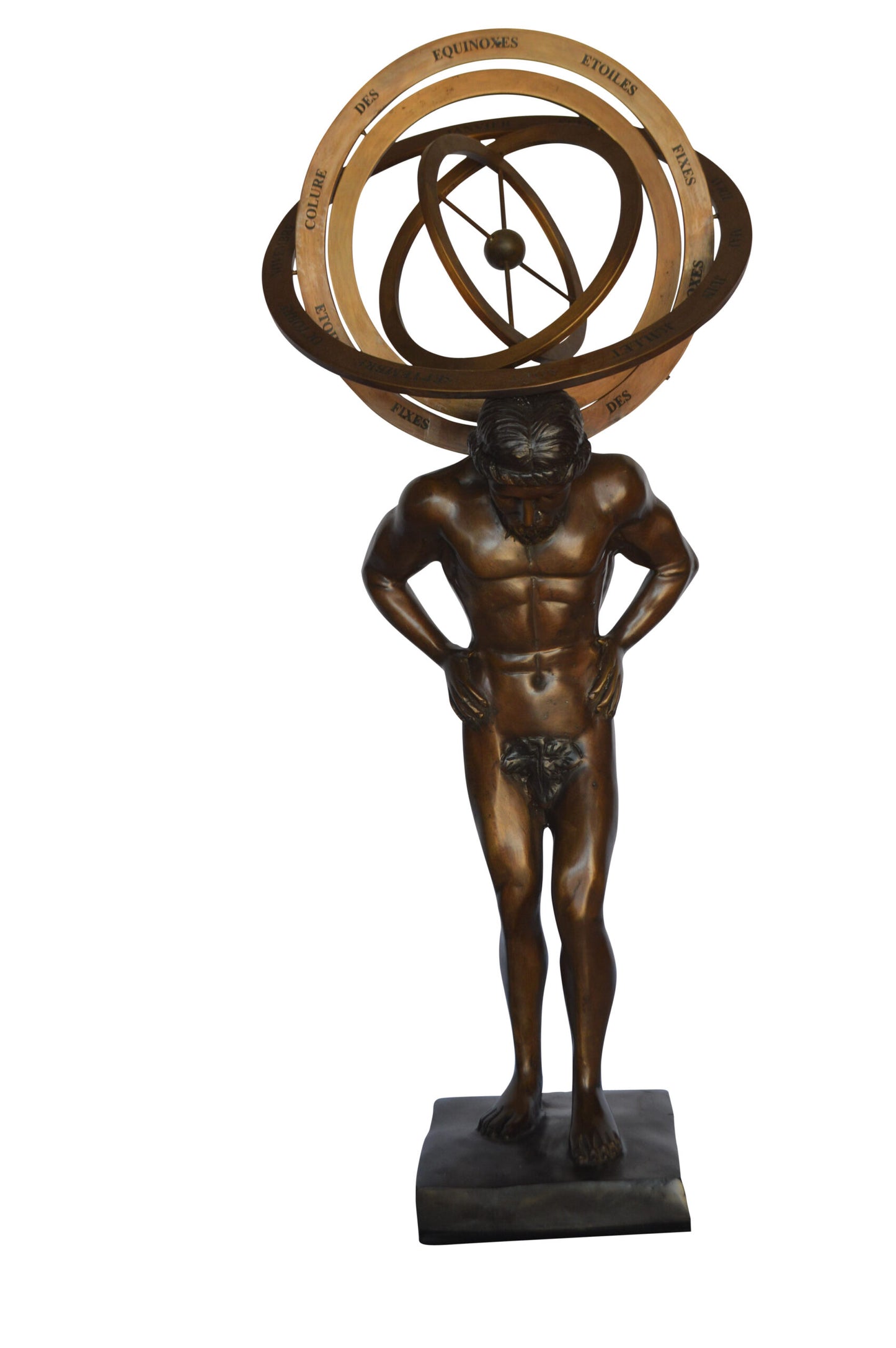 Man with Sundial on his Back Bronze Statue - Size: 14"L x 12"W x 35"H.