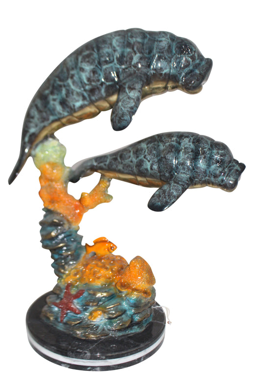 Manatees swimming - large Bronze Statue - Size: 18"L x 28"W x 38"H.
