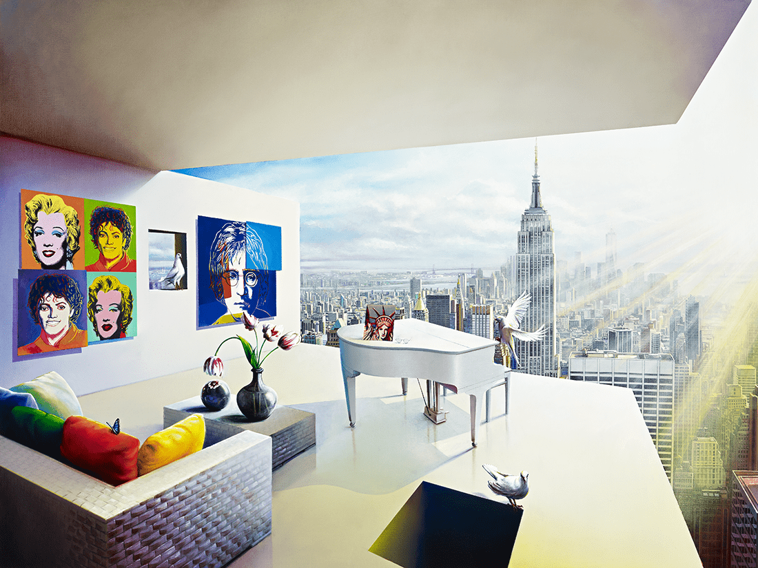 Orlando Quevedo Medium Manhattan View on Acrylic - Size: 30"L x 20"W