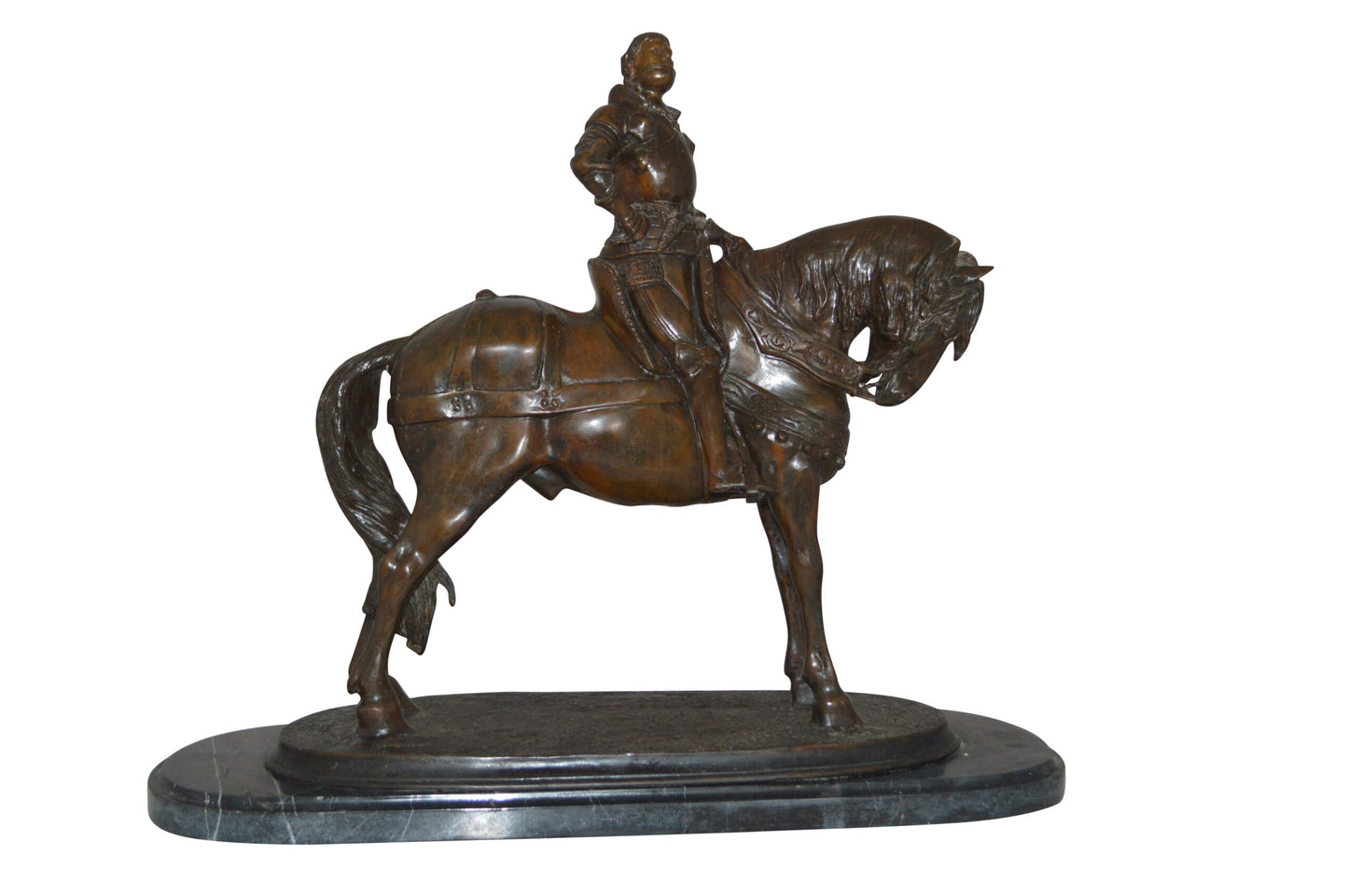 Man on his Horse Bronze Statue - Size: 30"L x 10"W x 25"H.