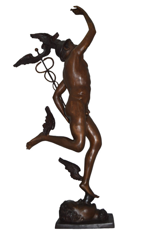 19th Century Mercury Bronze Statue - Size: 23"L x 13"W x 64"H.