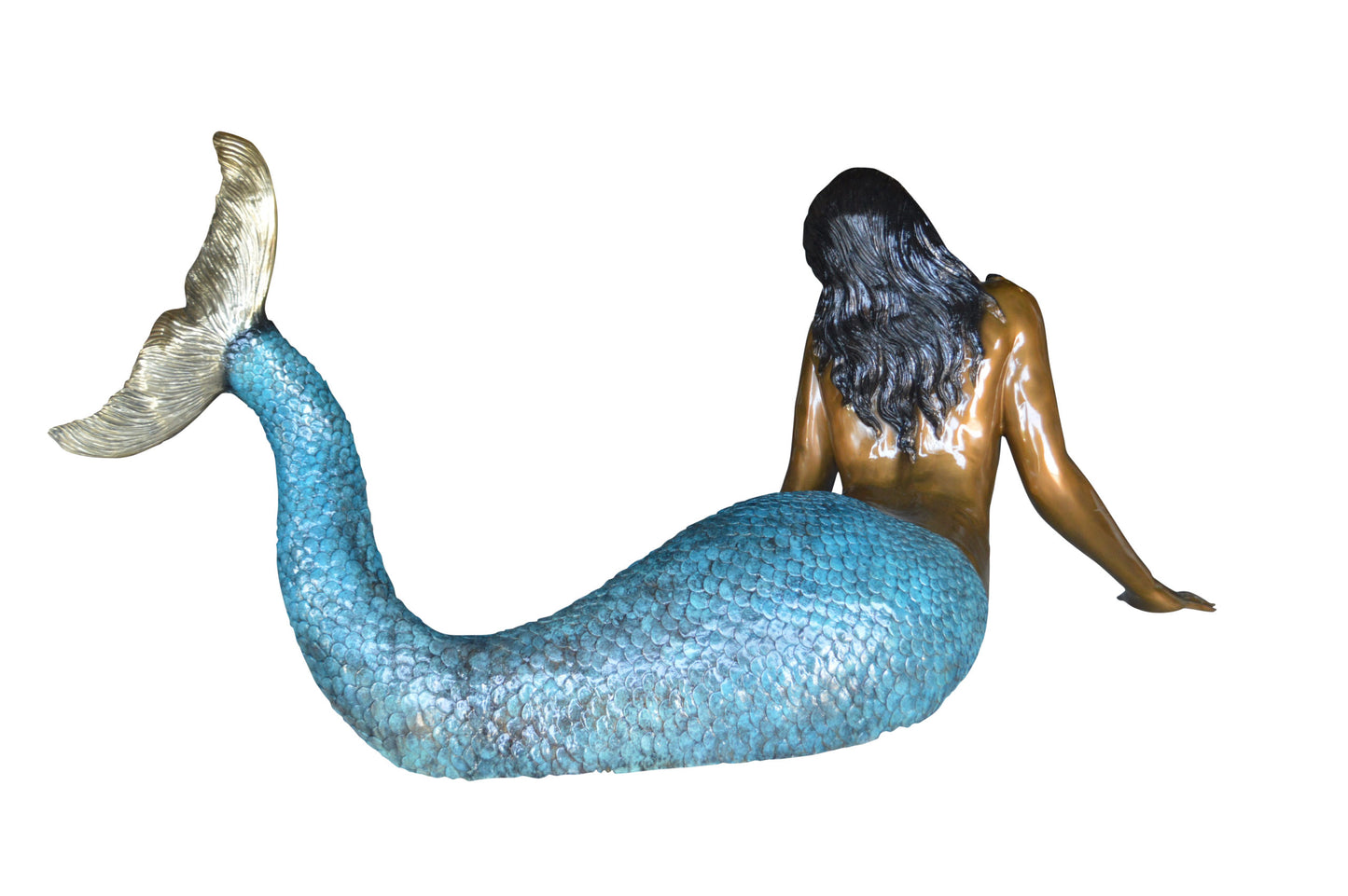Mermaid Lying in the Sun Bronze Statue - Size: 87"L x 44"W x 36"H.
