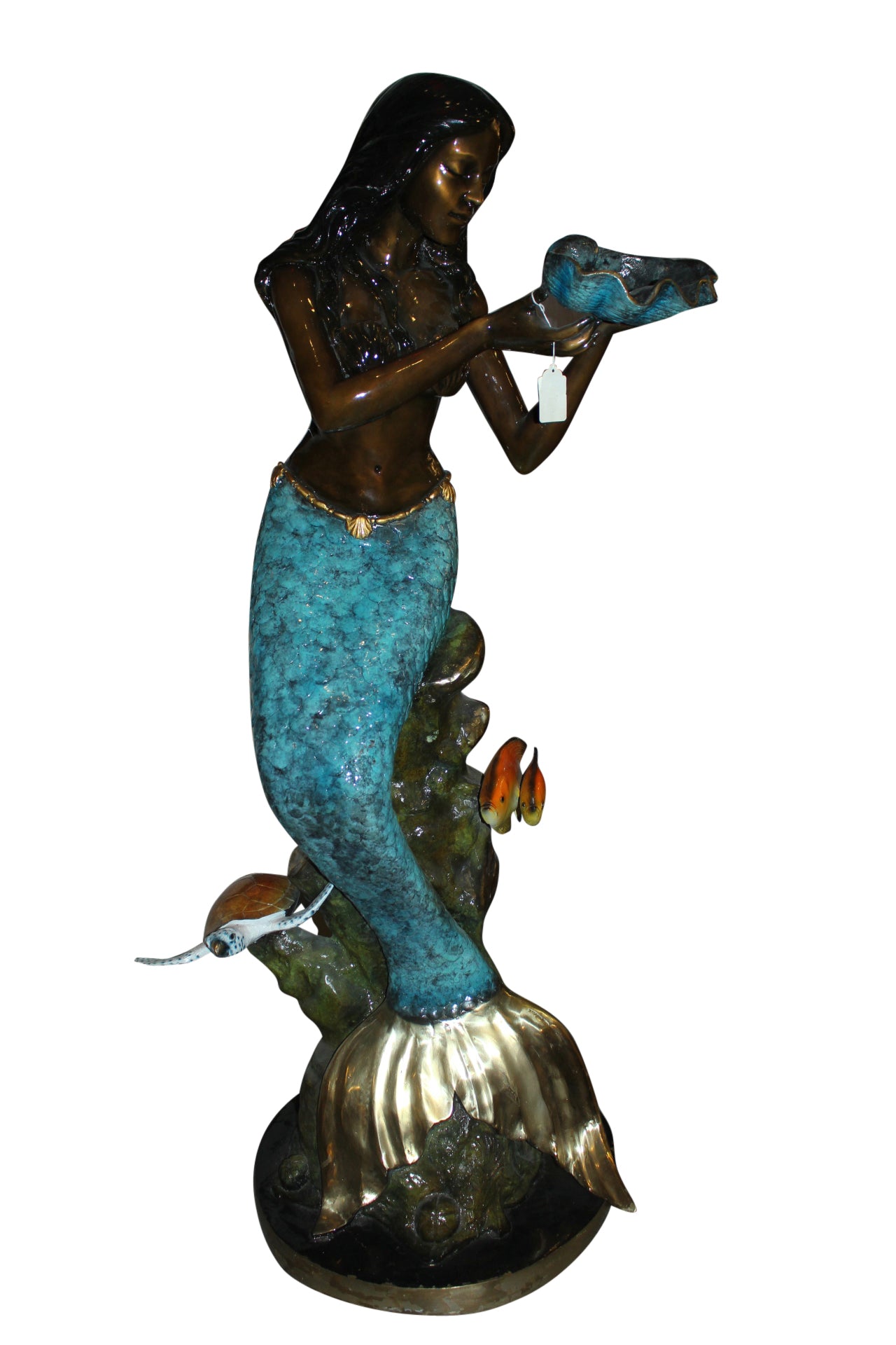 Mermaid holding shell L, W turtle and fish Bronze fountain - 38" x 24" x 68"H.