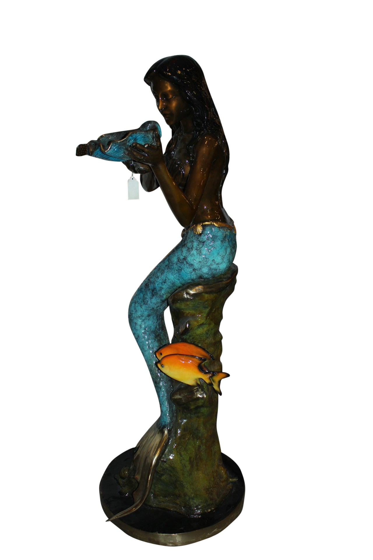 Mermaid holding shell L, W turtle and fish Bronze fountain - 38" x 24" x 68"H.