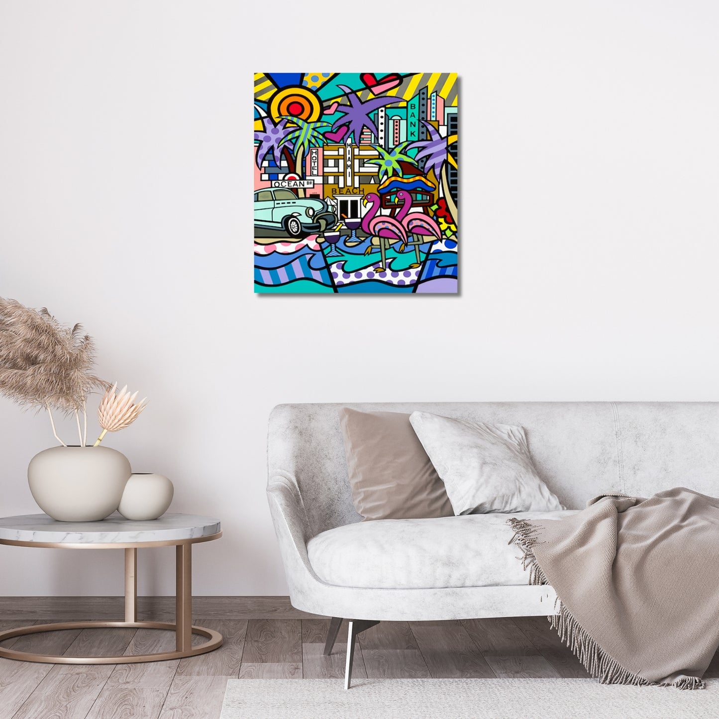 Miami Beach, Acrylic Painting, Stretched Canvas, Wall Art by Jozza 36" x 42" x 1