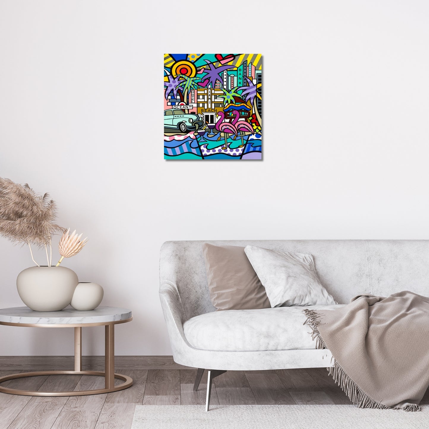 Miami Beach, Acrylic Painting, Stretched Canvas, Wall Art by Jozza 26" x 30" x 1