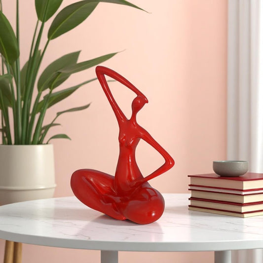 Modern Art Ballet Dancer Sitting Red Resin Statue - Size: 9"L x 5"W x 11"H.
