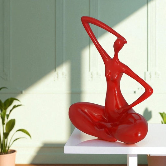 Modern Art Ballet Dancer Sitting Red Resin Statue - Size: 9"L x 5"W x 11"H.