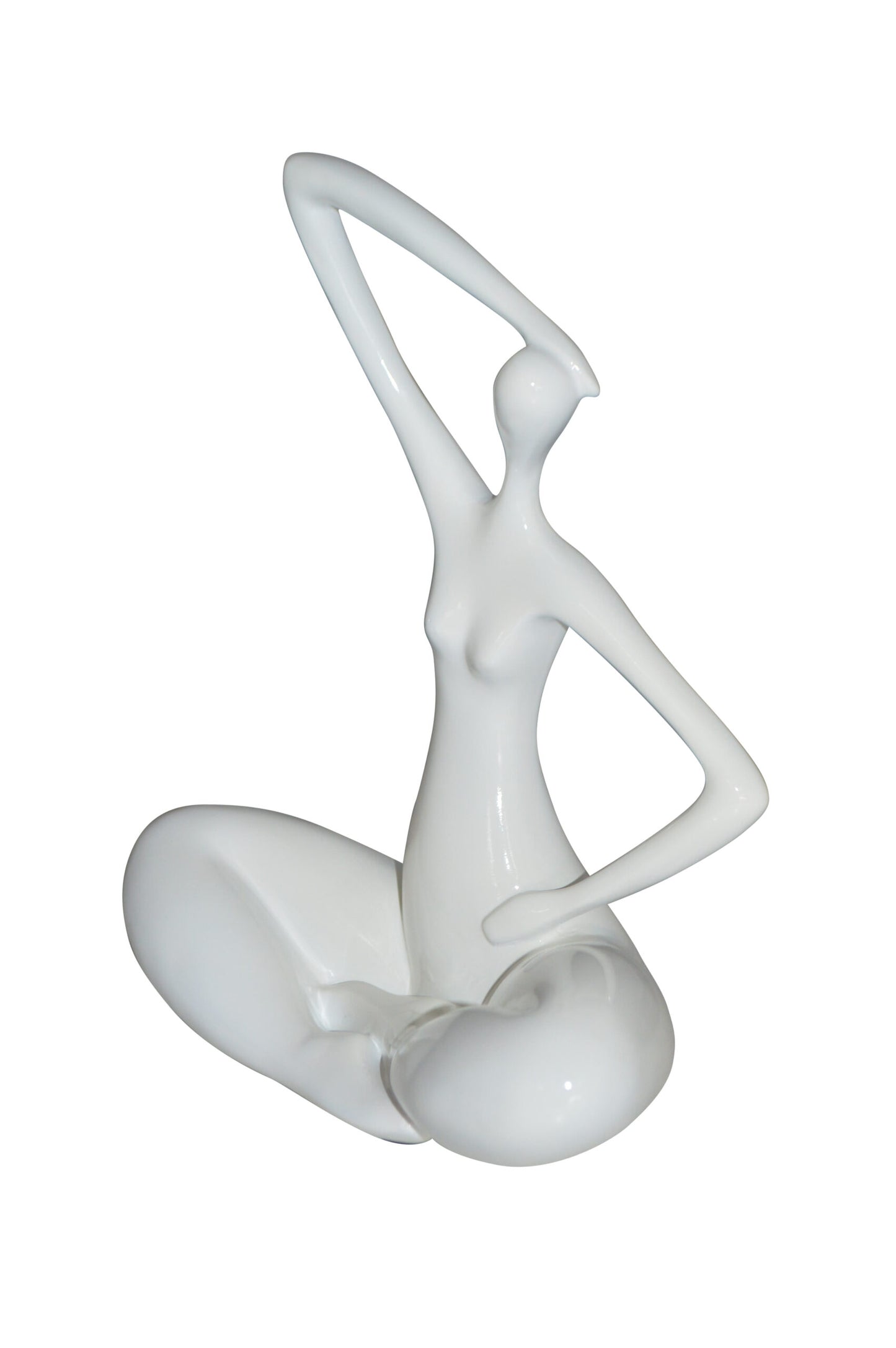 Modern Art Ballet Dancer Sitting White Resin Statue - Size: 9"L x 5"W x 11"H.