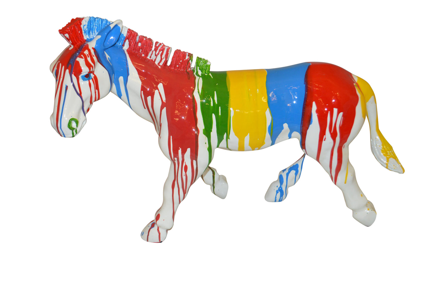 Modern Art Colored Zebra Resin Statue - Size: 29"L x 12"W x 22"H.